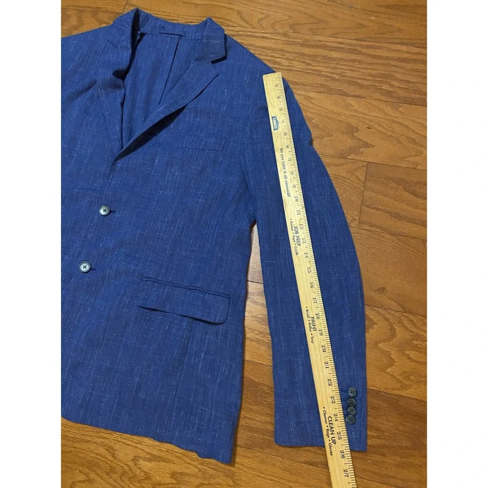 MENS SALVATORE FERRAGAMO BLAZER SIZE 42 R Linen MADE ITALY Blue Very Nice!